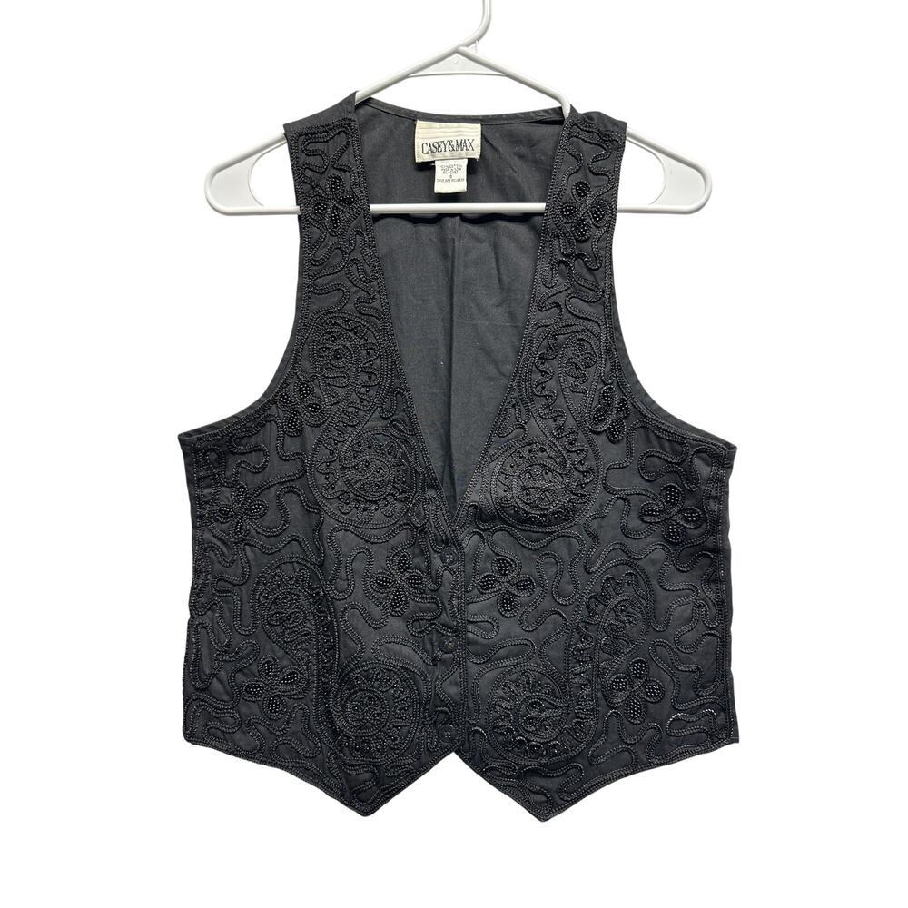 Vintage Casey & Max Black Beaded Vest Boho‎ Festival Y2K Size S 100% Cotton